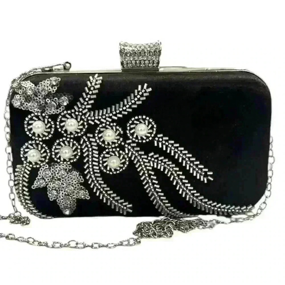 Jadore Boutique Handbags - Jadore Black/Silver Shiny Pearl Handbag Crossbody Purse NWT
